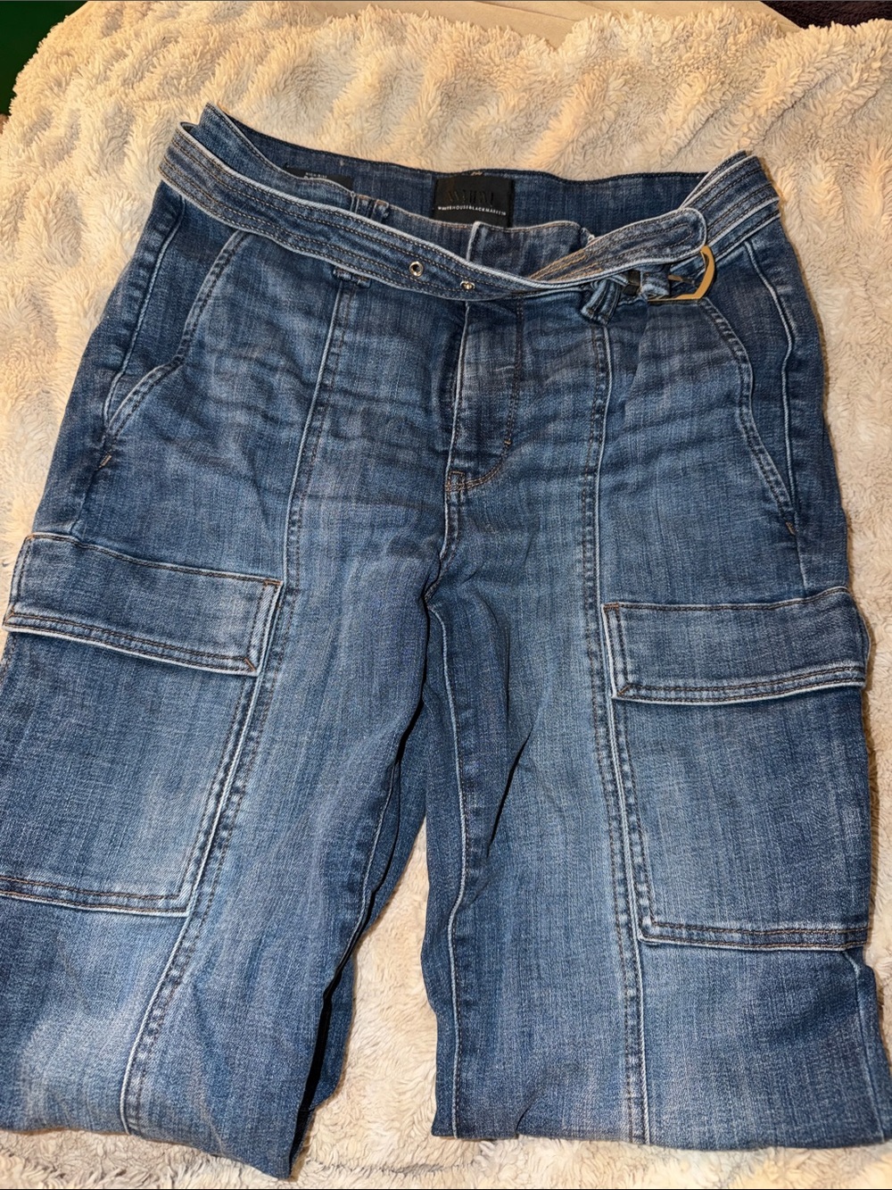 Casual Denim Cargo Shorts with Belt - Blue